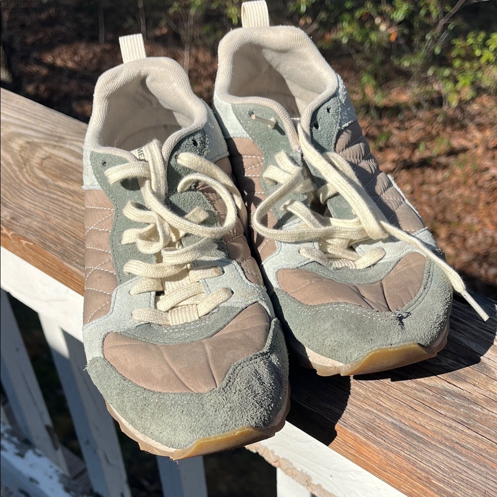 Beige and Sage Green Merrell Sneakers